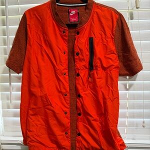Nike Orange Short-Sleeve Lightweight Bomber Jacket with Brown Trim